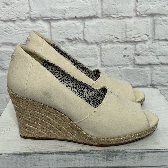 Toms Michele Canvas Peep Toe Wedge Espadrilles - Picture 8 of 16